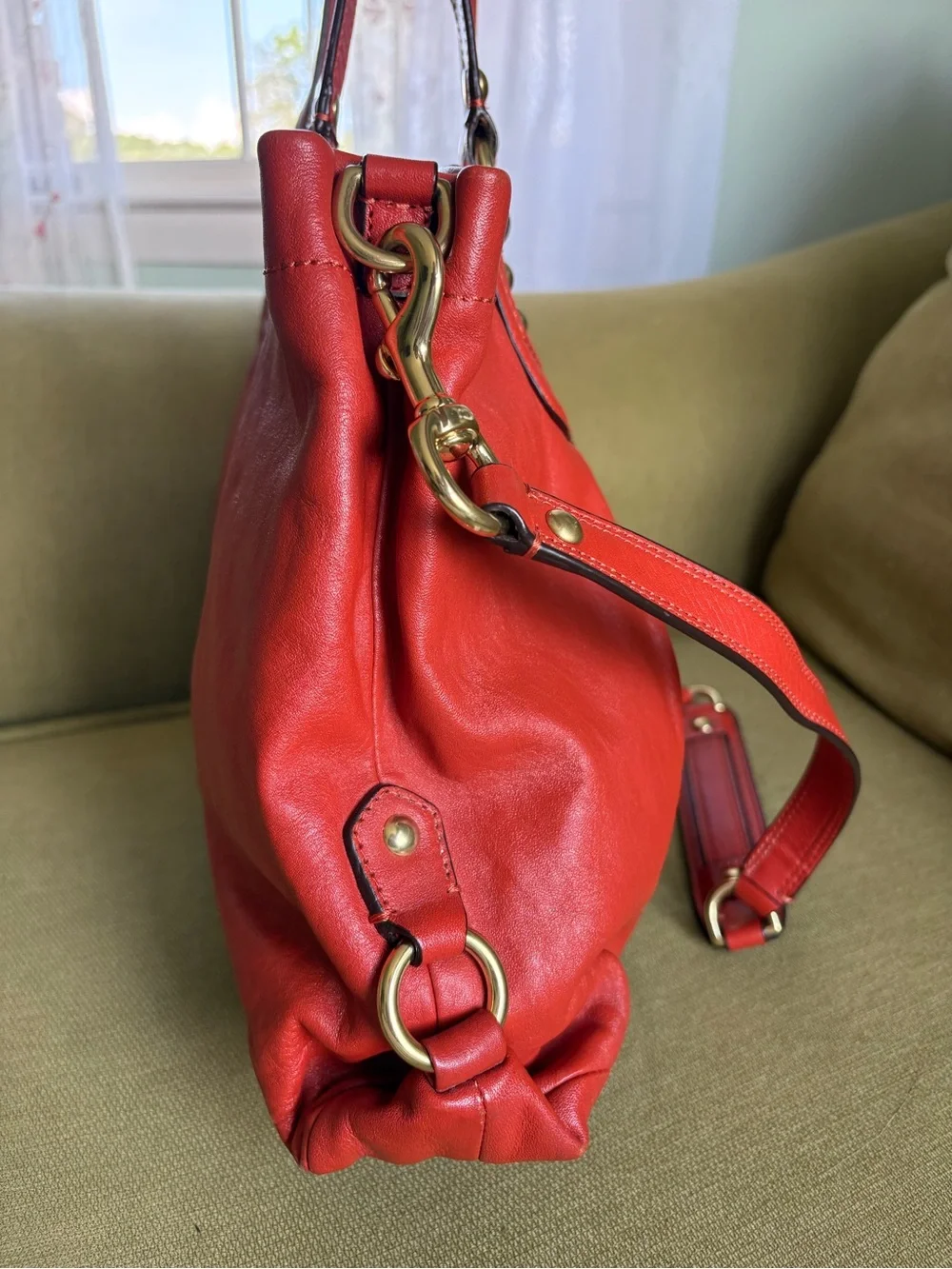 Coach Orange Leather Tote with Gold-Tone Accents